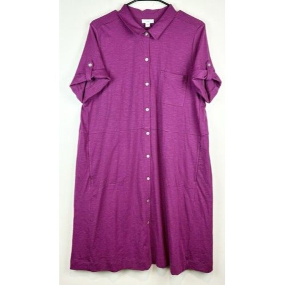 J. Jill Shirt Dress Purple Collared Casual Workwear Career Sundress Sz LG